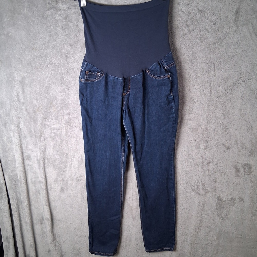 Maternity Dark Wash Skinny Jeans Over Belly Panel Stretch Denim Women Large